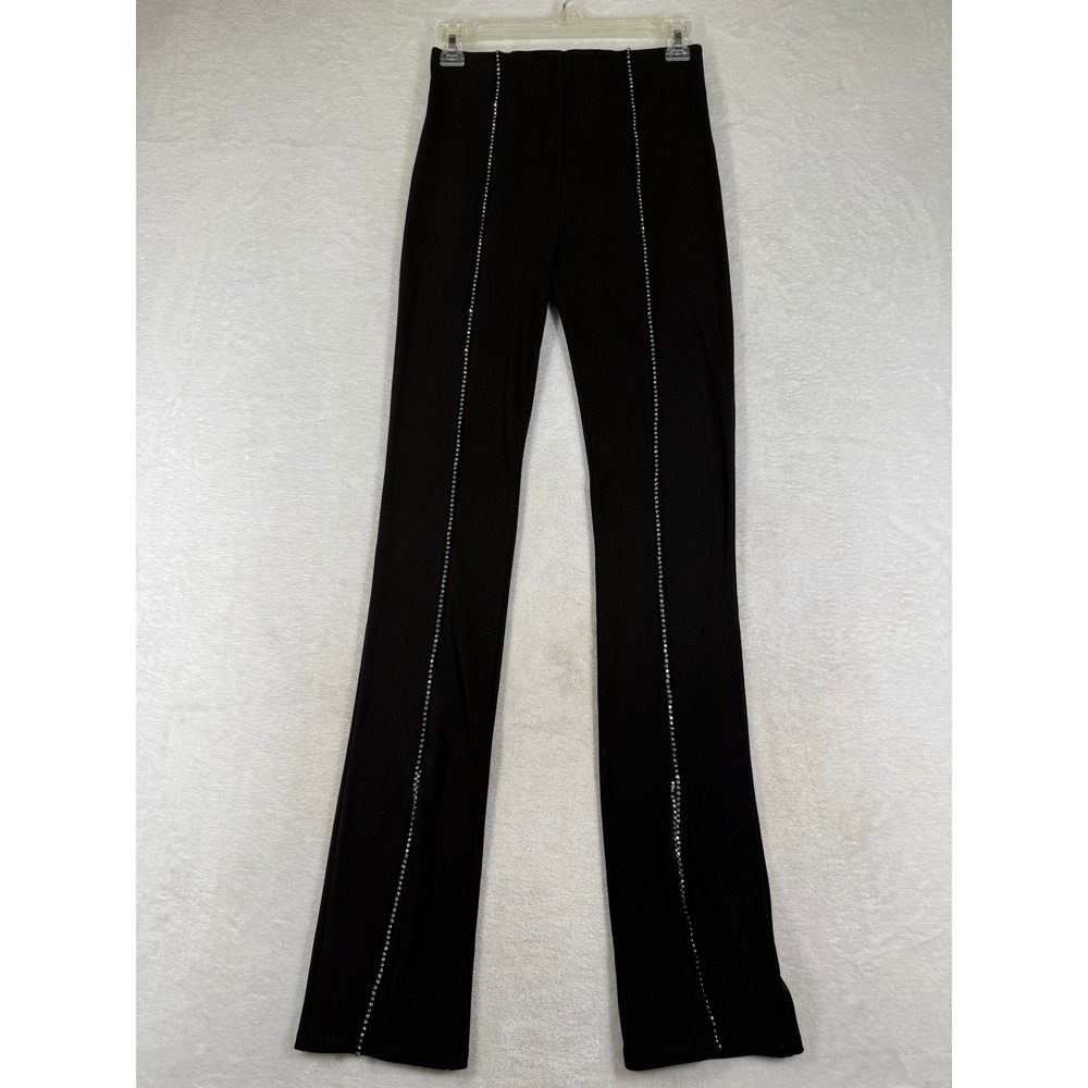 Cinq a Sept Black Rhinestone Trim Front Slit Flare Pants Womens XS